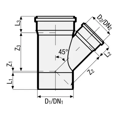 Valsir trójnik pp3 szary redukcyjny fi 110/50 45°