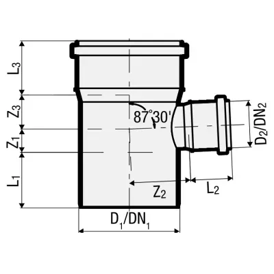 Valsir trójnik pp3 szary redukcyjny fi 110/50 90°