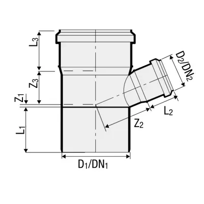 Valsir trójnik pp3 szary redukcyjny fi 110/75 67°